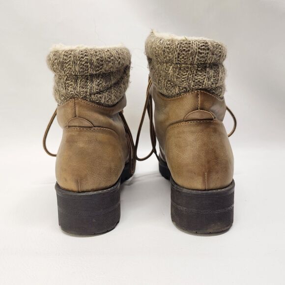 Brown Winter Boots Size 8M – Knit Cuff Lace-Up Faux Fur Cozy Outdoor Footwear - Picture 5 of 7